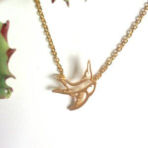 Swallow Bird Charm Necklace in Gold